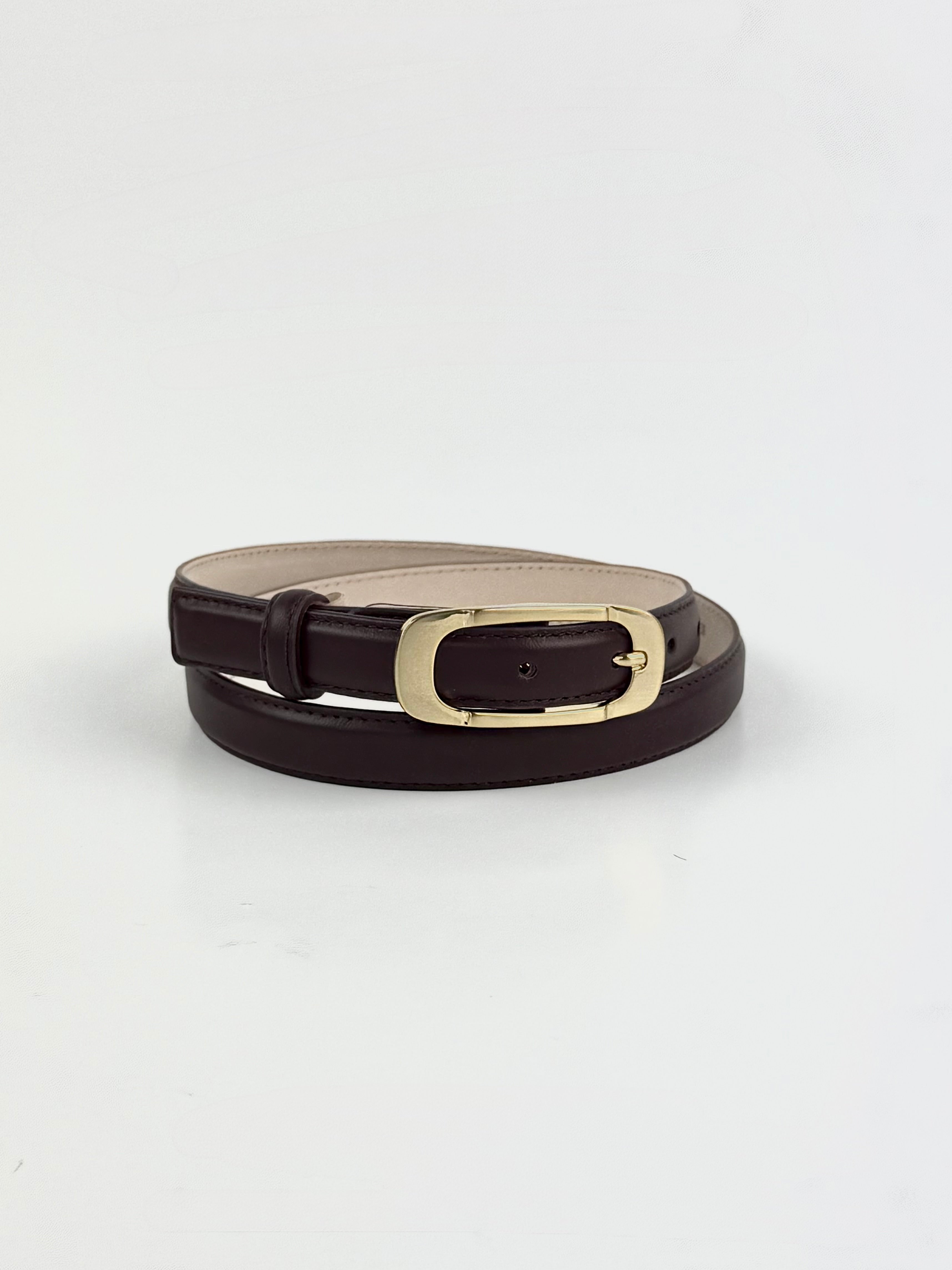 Burgundy thin belt with golden buckle