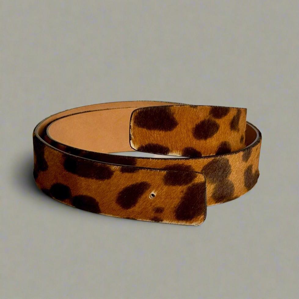 Leopard printed Italian leather belt strap rolled up