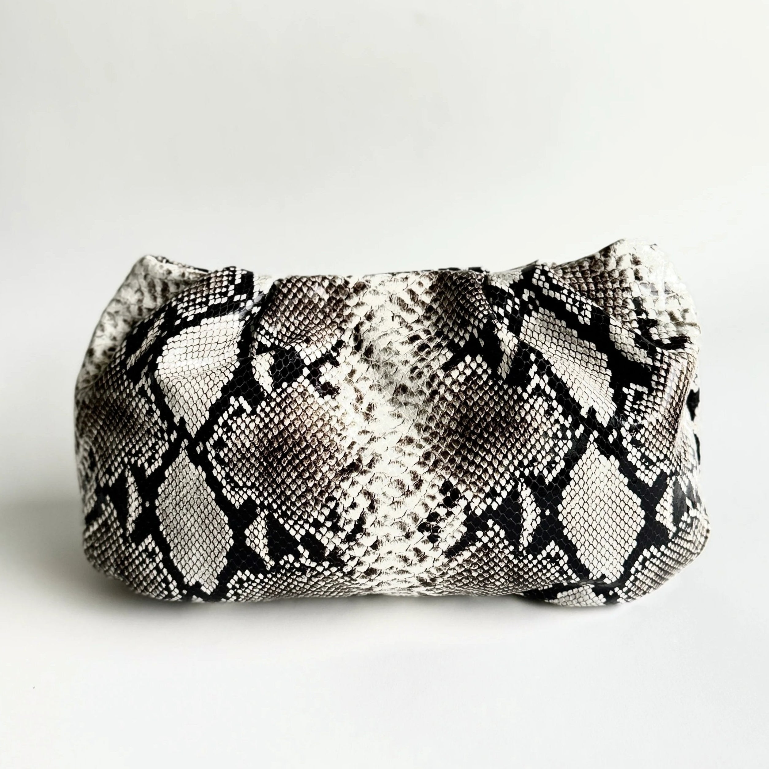 The Jacky Clutch in Python printed leather front view