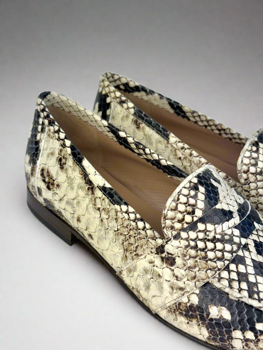detail of faux python loafers for women