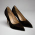 side view on dark brown pony leather high heels