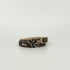 A brown and black snakeskin-patterned belt with a bronze-toned metal buckle, displayed on a clean white background.