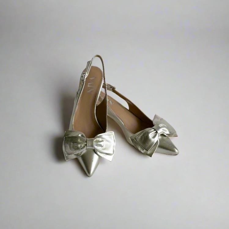 Barbe-Nicole slingback kitten heels in champagne coloured leather