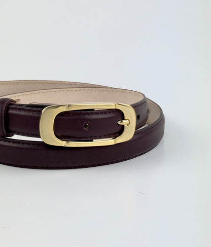 Bordeaux thin belt with golden matt buckle