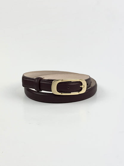 Burgundy thin belt with golden buckle
