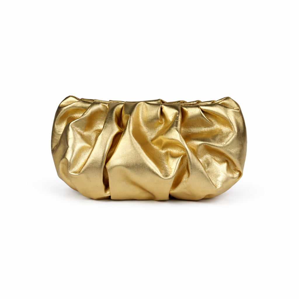 Gold clutch bag on a white background