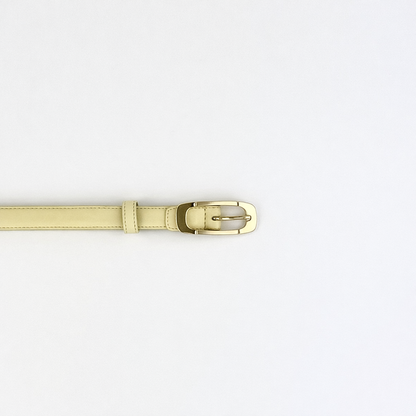Lemon Yellow leather belt with a gold buckle on a white background