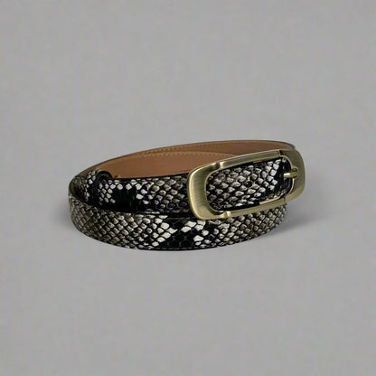 Michelle thin belt in python printed calfskin leather and brushed gold buckle