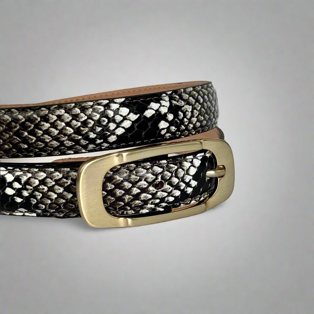 Michelle belt in python printed leather gold brushed buckle