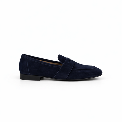 Midnight blue loafer shoe for women on a white background