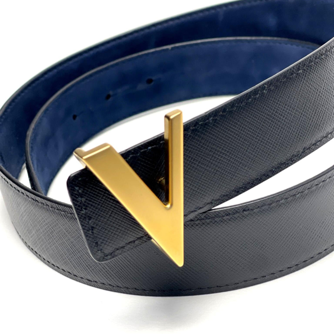 Night blue reversible belt with a golden buckle on a white background