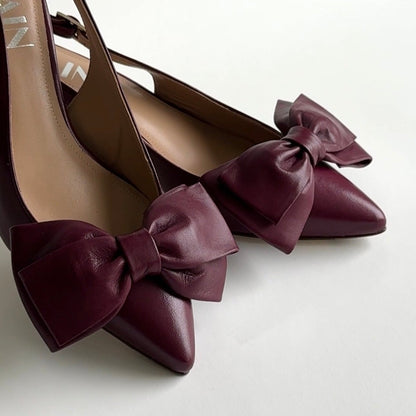Olive Slingback kitten heels in bordeaux with bows