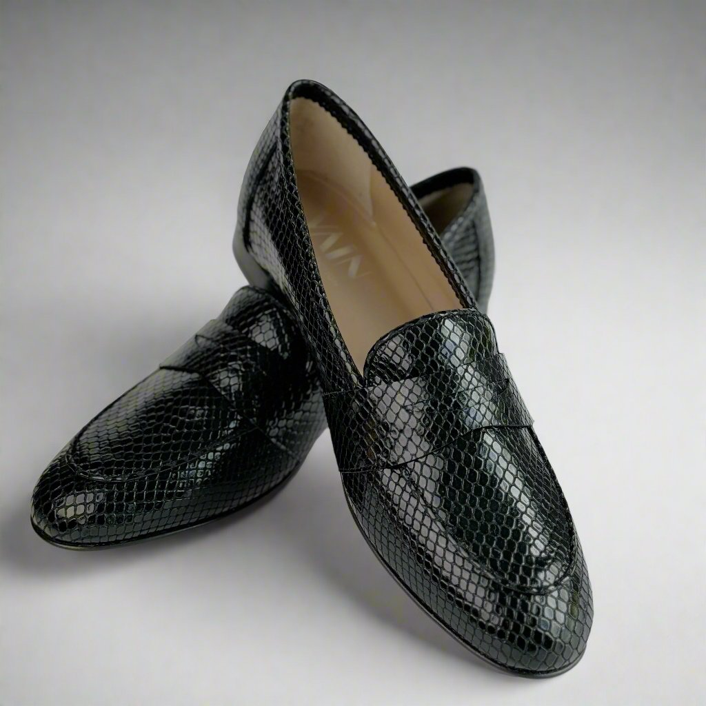 Simone black loafer with python print