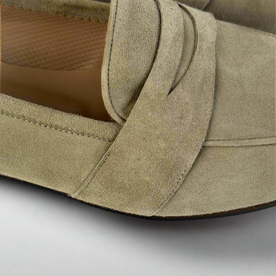 detail inside beige loafers for women