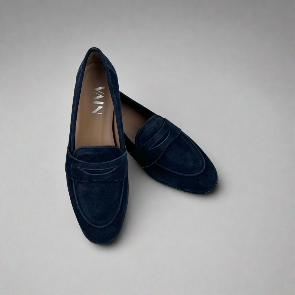 midnight blue suede loafers for women top view