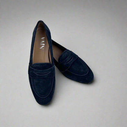 midnight blue suede loafers for women top view