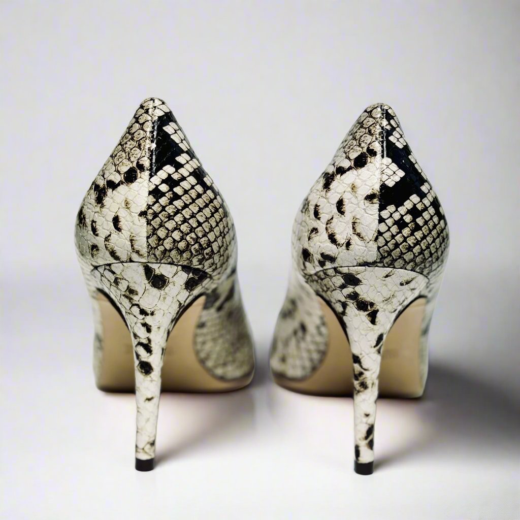 python printed high heels - backside view