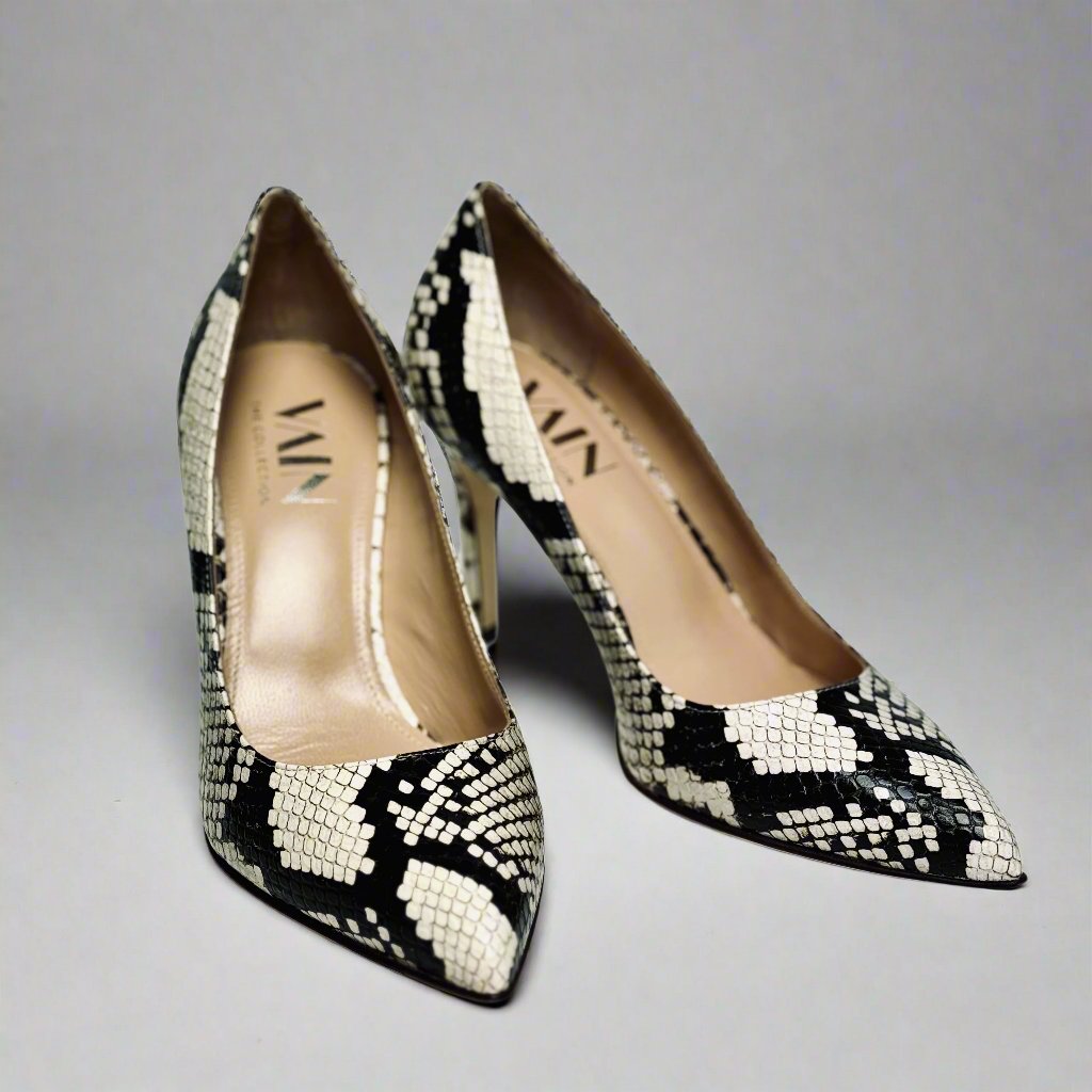 python printed high heels with pointed toe