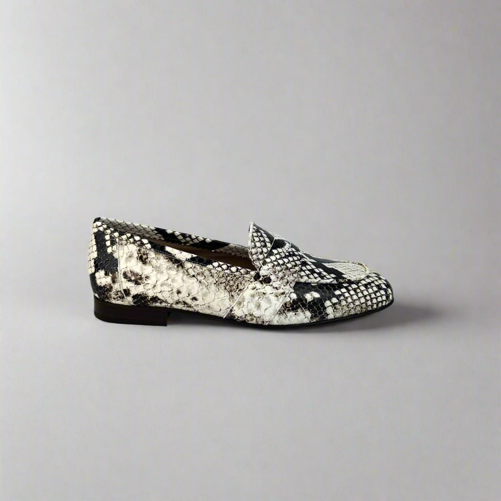 side view of faux python loafers