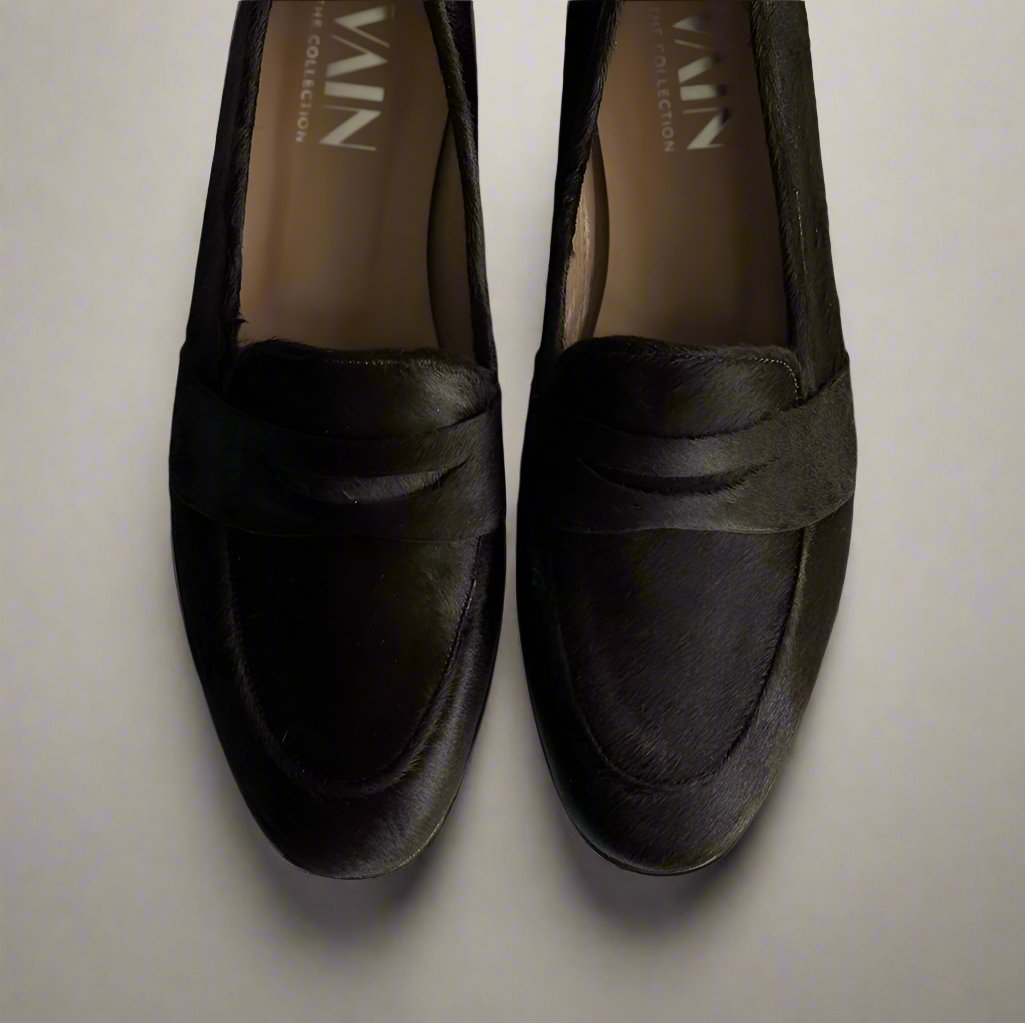 top view ADA loafers dark brown pony hair