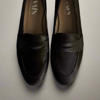 top view ADA loafers dark brown pony hair